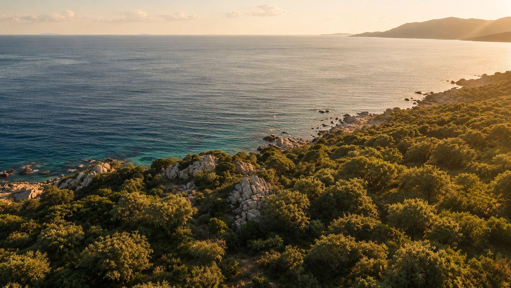 Maquis et littoral de l’Extrême-Sud de la Corse au coucher du soleil